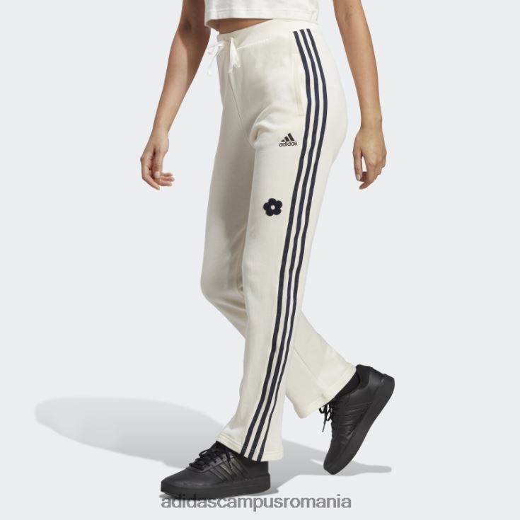 adidas campus romania Pantaloni de jogging albi cu 3 dungi cu talie înaltă, cu flori de chenilie, adidas femei alb J266N29543
