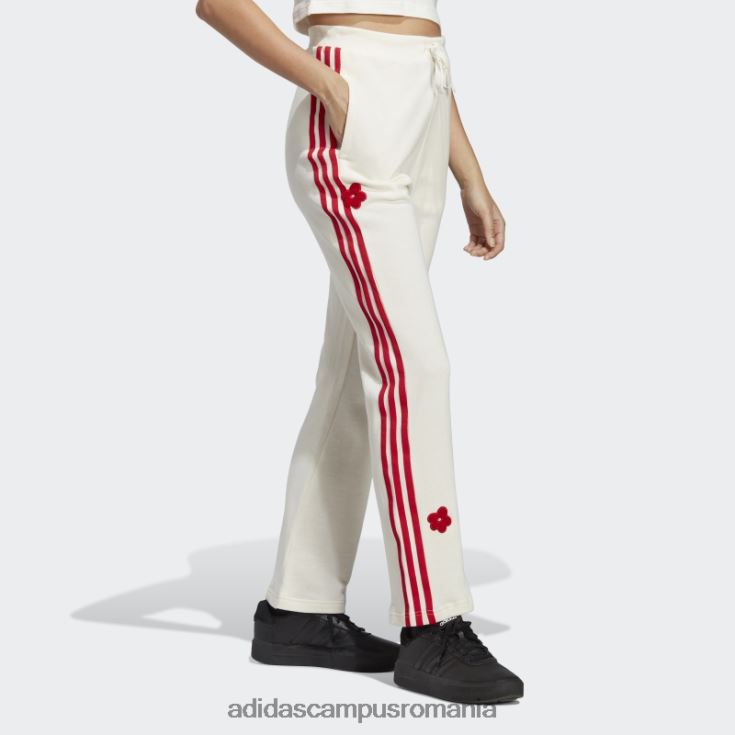 adidas campus romania Pantaloni de jogging albi cu 3 dungi cu talie înaltă, cu flori de chenilie, adidas femei alb J266N29543