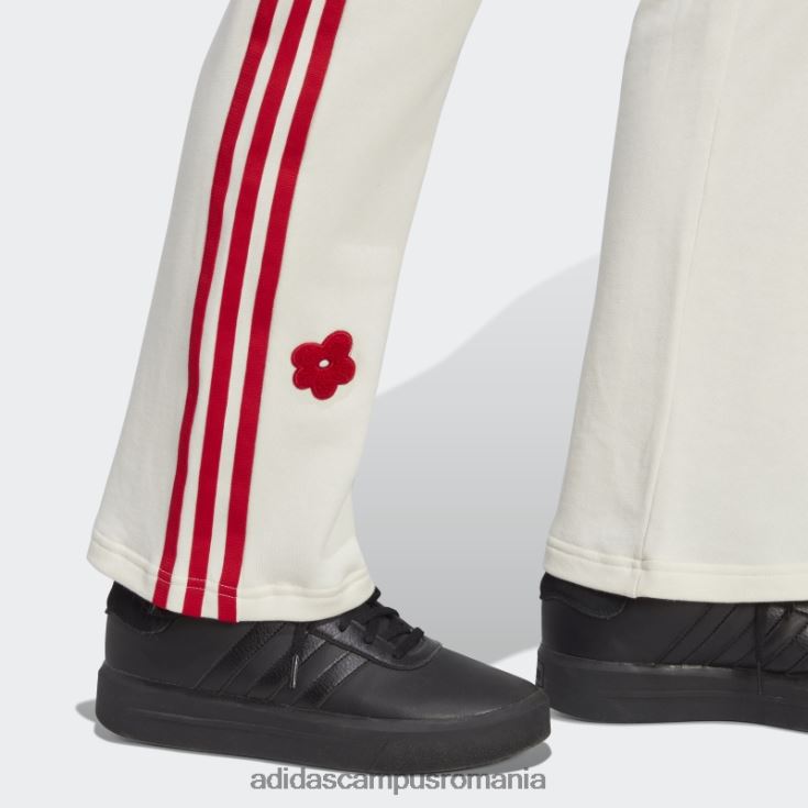 adidas campus romania Pantaloni de jogging albi cu 3 dungi cu talie înaltă, cu flori de chenilie, adidas femei alb J266N29543