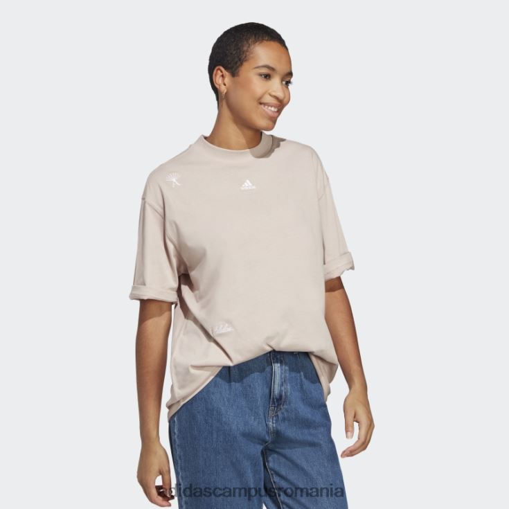 adidas campus romania Tricou boyfriend cu cristale vindecătoare inspirate de grafică taupe femei taupe/alb J266N29194