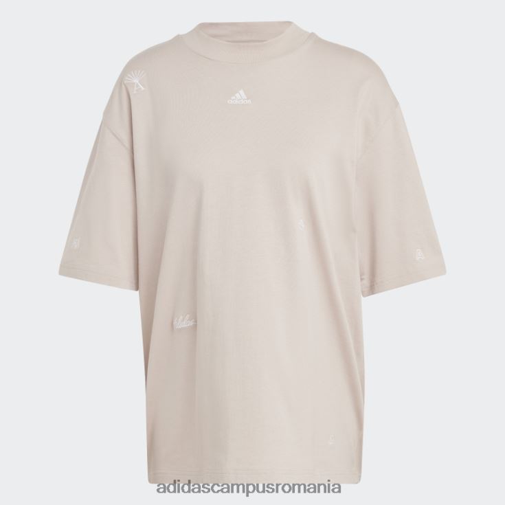 adidas campus romania Tricou boyfriend cu cristale vindecătoare inspirate de grafică taupe femei taupe/alb J266N29194