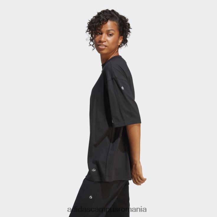 adidas campus romania Tricou boyfriend cu cristale vindecătoare, negru inspirat de grafică femei alb negru J266N22426