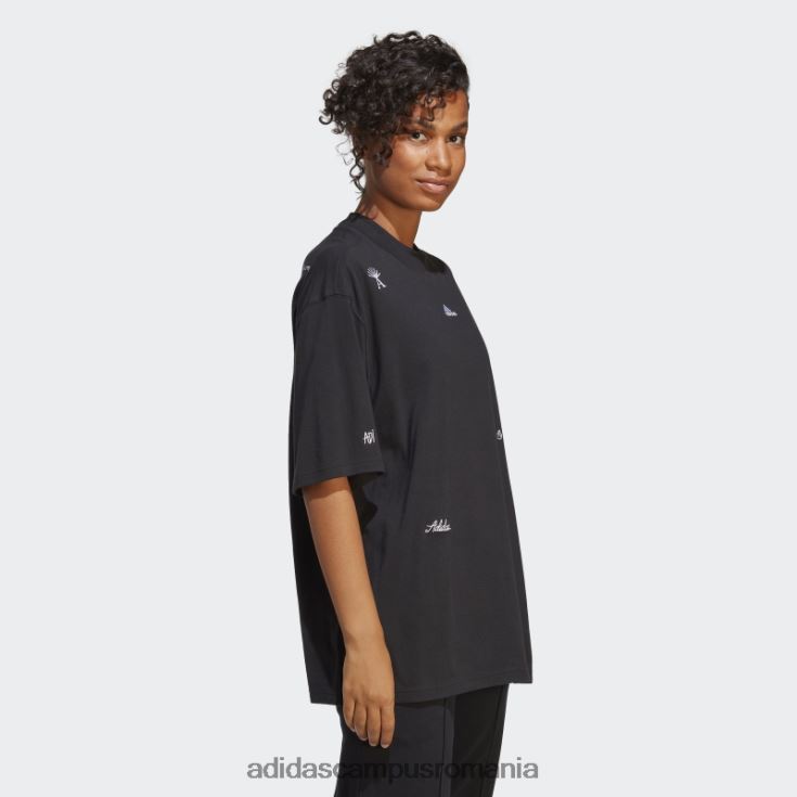 adidas campus romania Tricou boyfriend cu cristale vindecătoare, negru inspirat de grafică femei alb negru J266N22426