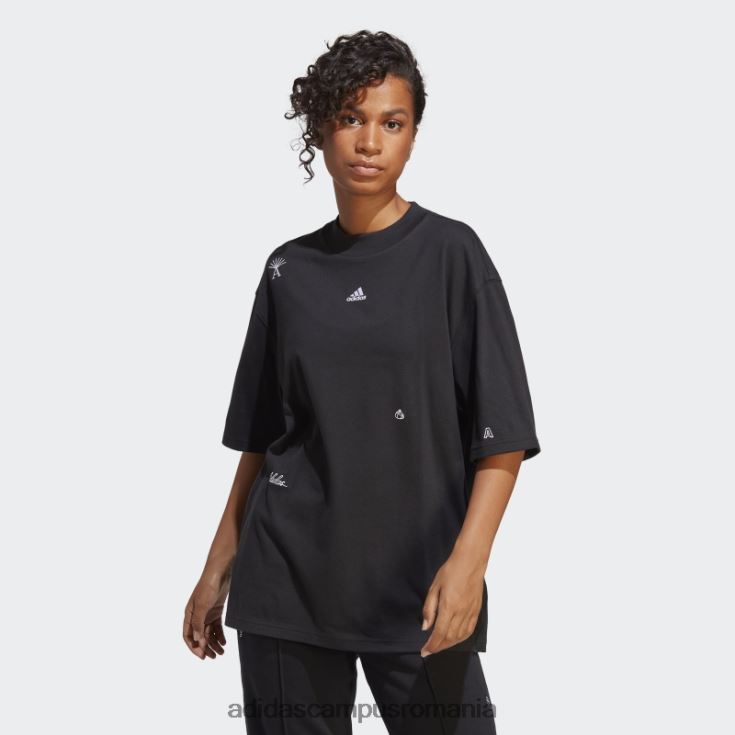 adidas campus romania Tricou boyfriend cu cristale vindecătoare, negru inspirat de grafică femei alb negru J266N29091