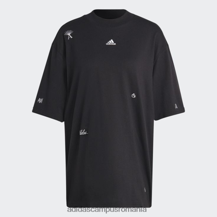 adidas campus romania Tricou boyfriend cu cristale vindecătoare, negru inspirat de grafică femei alb negru J266N29091