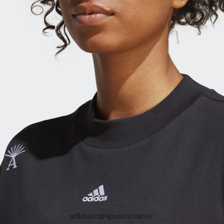 adidas campus romania Tricou boyfriend cu cristale vindecătoare, negru inspirat de grafică femei alb negru J266N29091