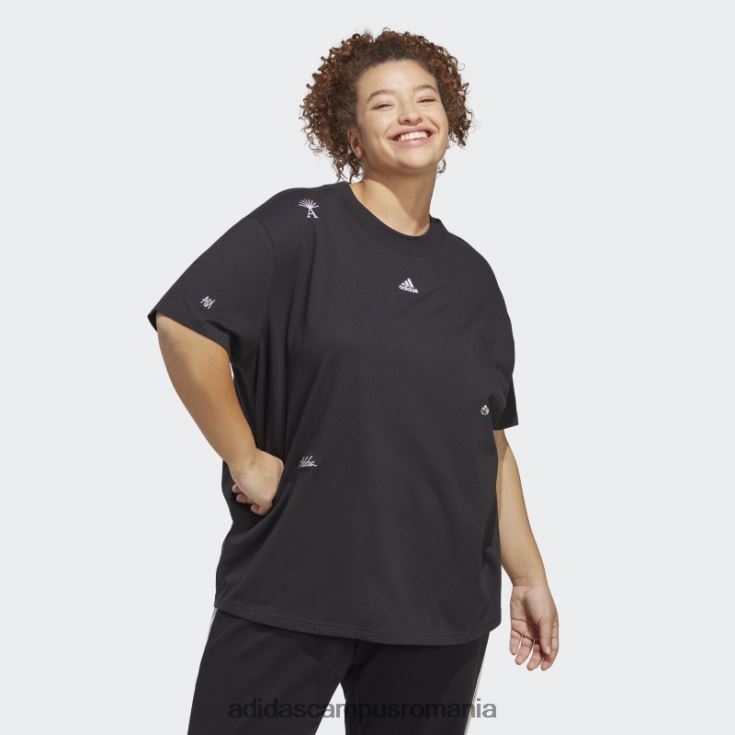 adidas campus romania Tricou boyfriend cu grafică inspirată de cristale vindecătoare (plus mărime) negru adidas femei alb negru J266N29156