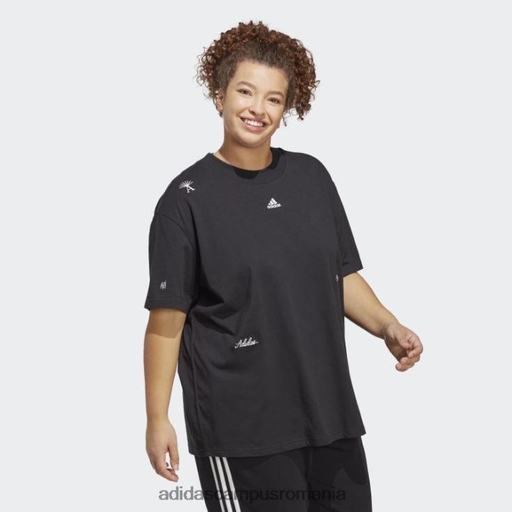 adidas campus romania Tricou boyfriend cu grafică inspirată de cristale vindecătoare (plus mărime) negru adidas femei alb negru J266N29156