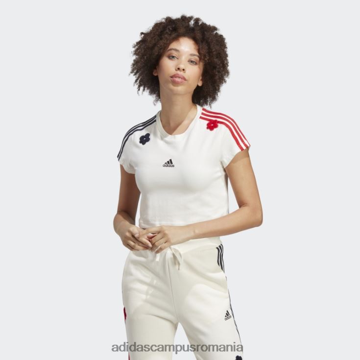 adidas campus romania Tricou decupat alb cu 3 dungi, cu flori de chenilia adidas femei alb J266N29549