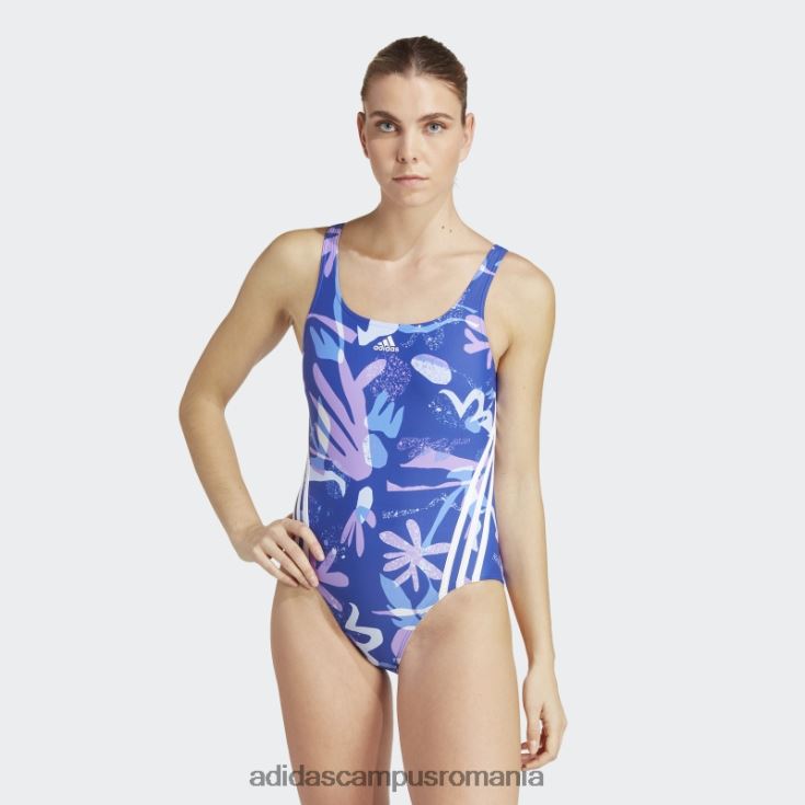 adidas campus romania costum de baie albastru cu 3 dungi florale femei albastru alb J266N216978