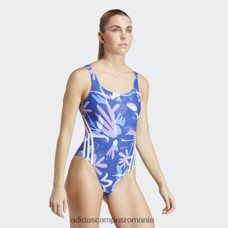 adidas campus romania costum de baie albastru cu 3 dungi florale femei albastru alb J266N216978