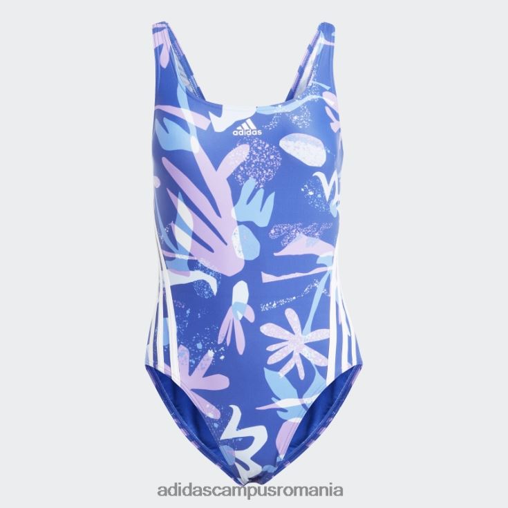 adidas campus romania costum de baie albastru cu 3 dungi florale femei albastru alb J266N216978