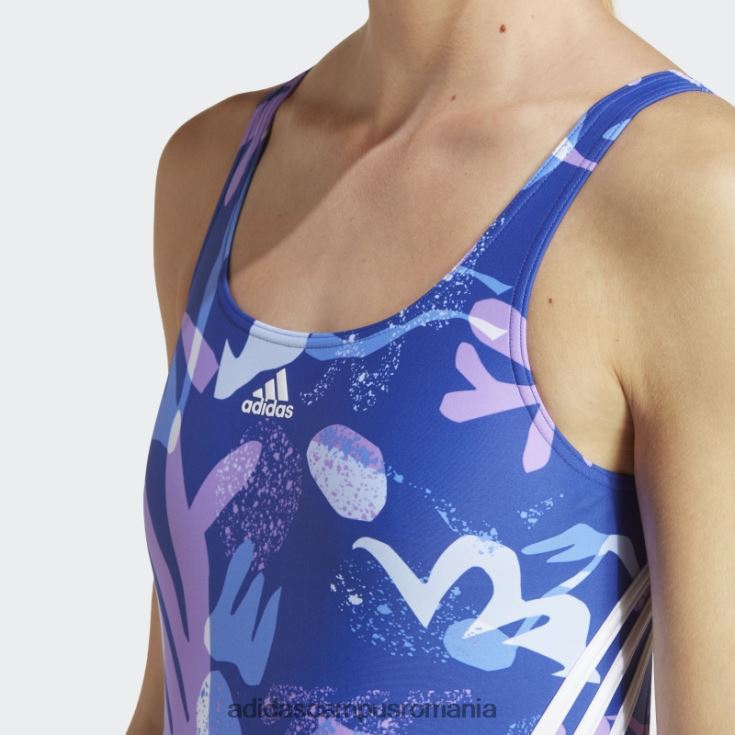 adidas campus romania costum de baie albastru cu 3 dungi florale femei albastru alb J266N216978