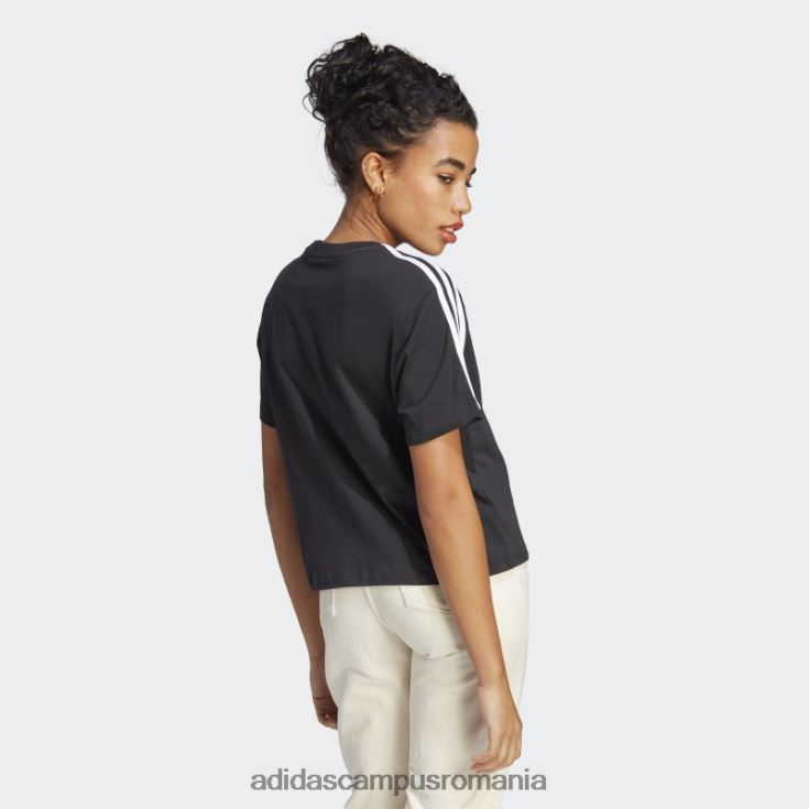 adidas campus romania crop top din jerseu simplu cu 3 dungi alb elegant femei alb negru J266N29491