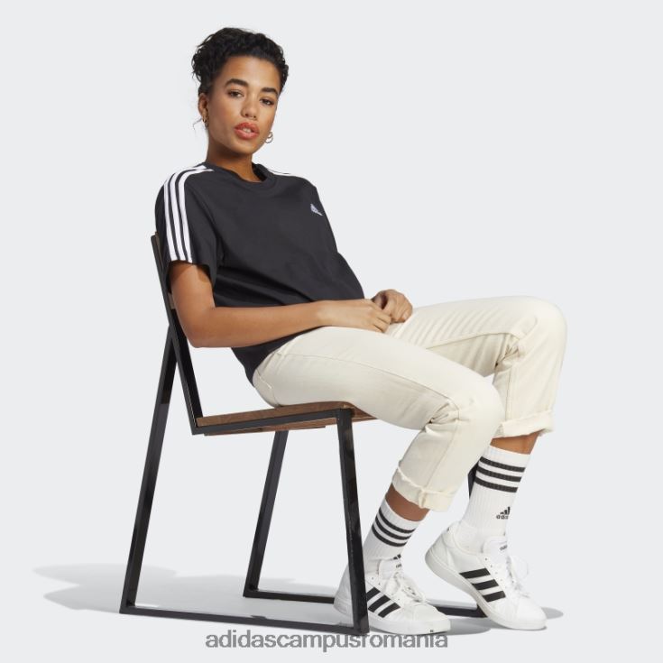 adidas campus romania crop top din jerseu simplu cu 3 dungi alb elegant femei alb negru J266N29491