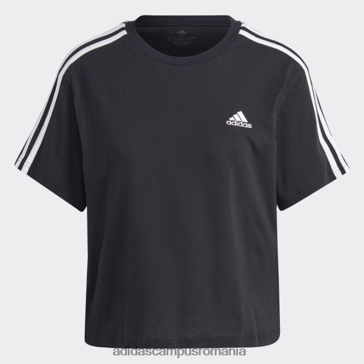 adidas campus romania crop top din jerseu simplu cu 3 dungi alb elegant femei alb negru J266N29491