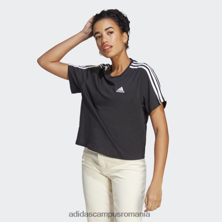 adidas campus romania crop top din jerseu simplu cu 3 dungi alb fierbinte femei alb negru J266N22345
