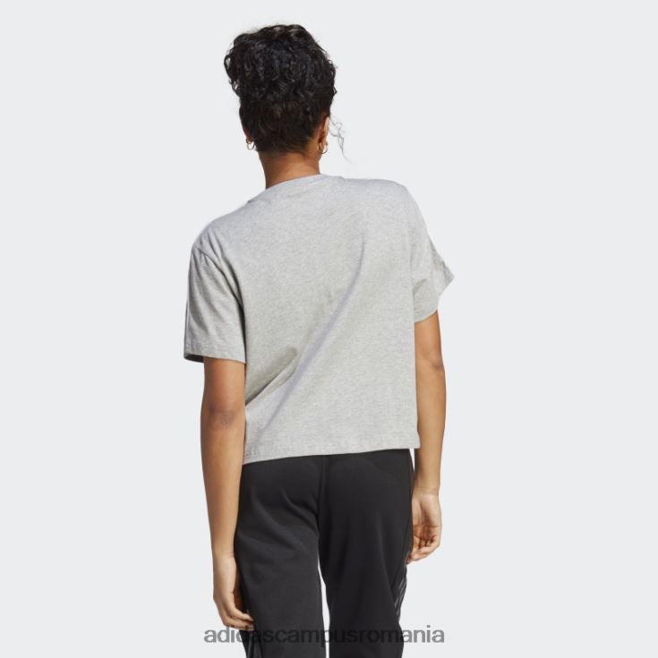adidas campus romania crop top din jerseu simplu cu 3 dungi essentials gri mediu femei gri mediu/alb J266N29509
