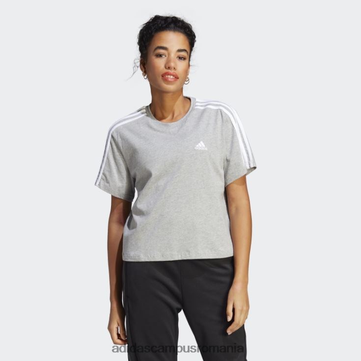 adidas campus romania crop top din jerseu simplu cu 3 dungi essentials gri mediu femei gri mediu/alb J266N29509