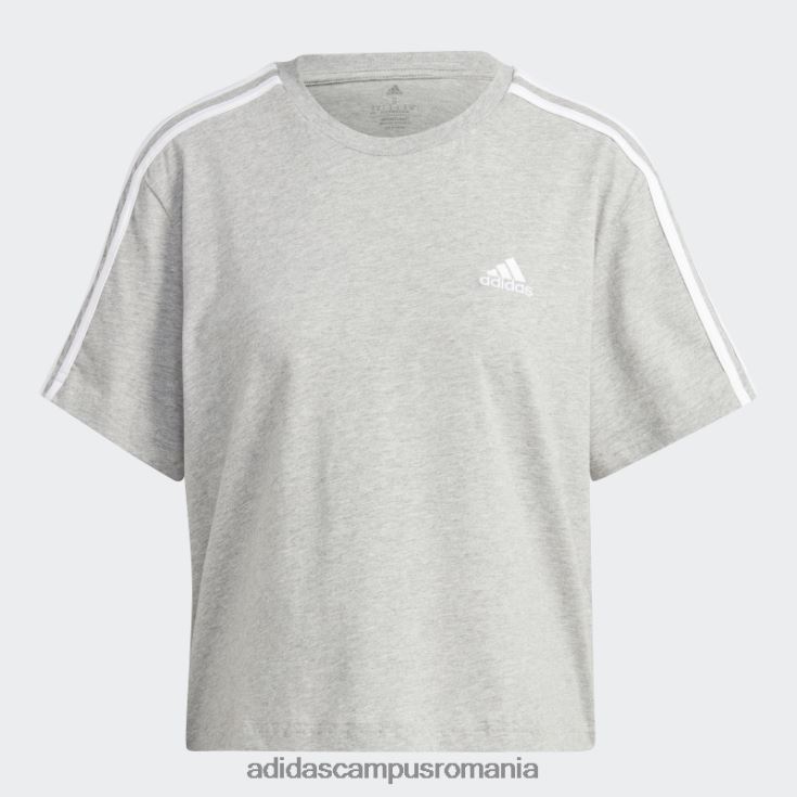 adidas campus romania crop top din jerseu simplu cu 3 dungi essentials gri mediu femei gri mediu/alb J266N29509