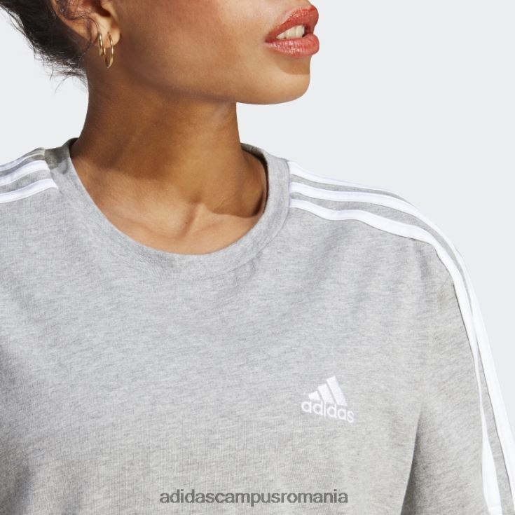 adidas campus romania crop top din jerseu simplu cu 3 dungi essentials gri mediu femei gri mediu/alb J266N29509