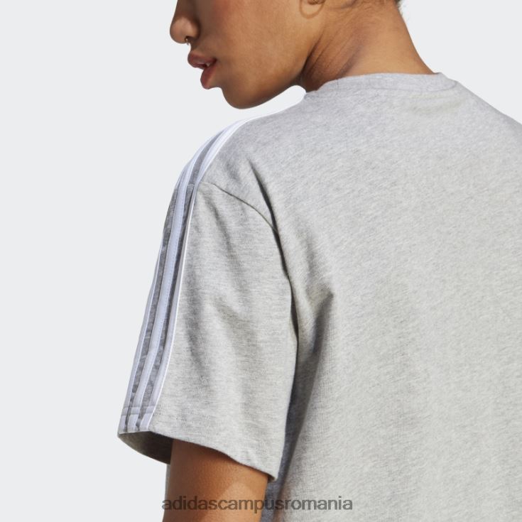 adidas campus romania crop top din jerseu simplu cu 3 dungi essentials gri mediu femei gri mediu/alb J266N29509