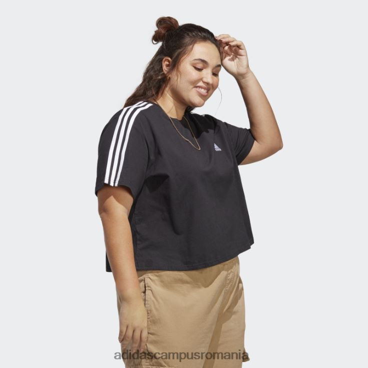 adidas campus romania crop top din jerseu simplu cu 3 dungi (mărime plus) negru femei alb negru J266N217162