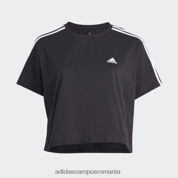 adidas campus romania crop top din jerseu simplu cu 3 dungi (mărime plus) negru femei alb negru J266N217162