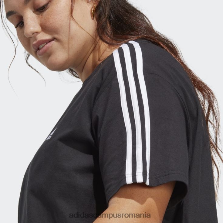 adidas campus romania crop top din jerseu simplu cu 3 dungi (mărime plus) negru femei alb negru J266N217162