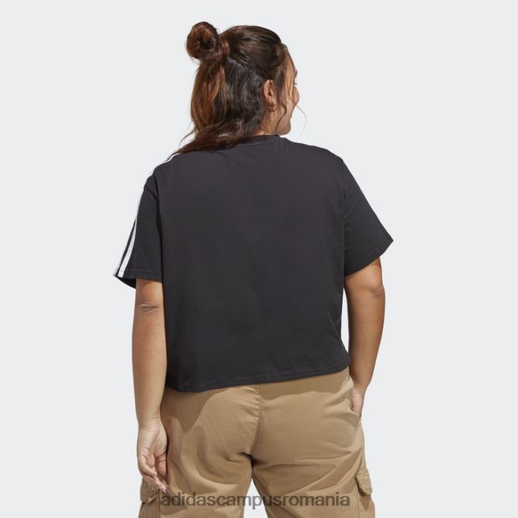 adidas campus romania crop top din jerseu simplu cu 3 dungi negru (mărime plus) adidas femei alb negru J266N29843