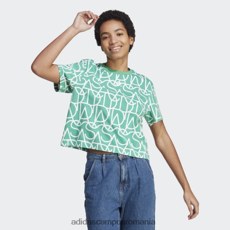 adidas campus romania curte verde allover grafic boyfriend tricou fashion femei verde curte/multicolor/alb J266N217438