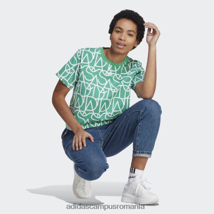 adidas campus romania curte verde allover grafic boyfriend tricou fashion femei verde curte/multicolor/alb J266N217438