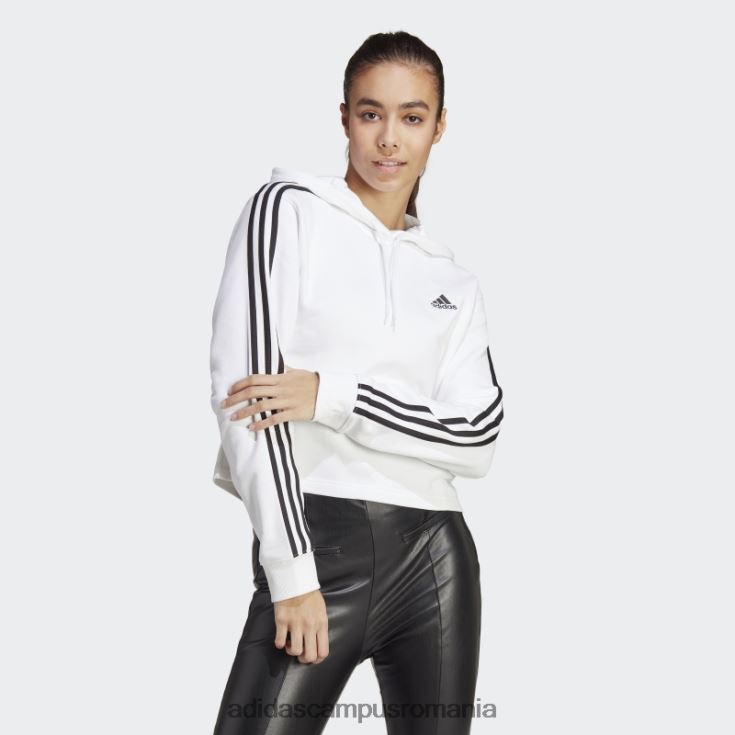 adidas campus romania essentials hanorac cu 3 dungi French Terry crop modă albă femei alb negru J266N29811