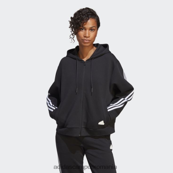 adidas campus romania future icons hanorac negru cu fermoar complet, cu 3 dungi adidas femei negru J266N22406