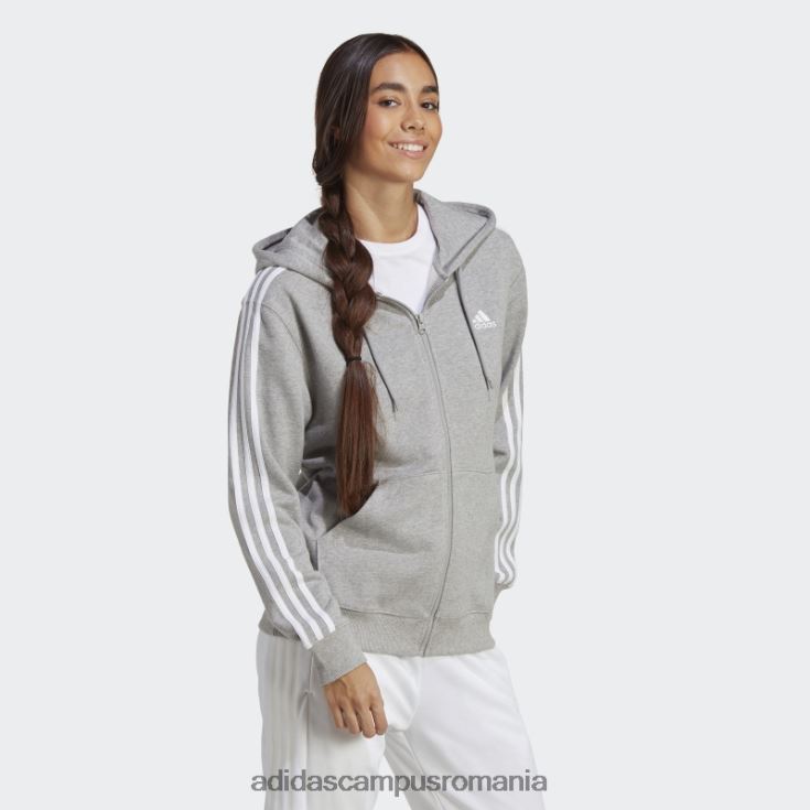 adidas campus romania gri mediu essentials 3 dungi French Terry hanorac obișnuit cu fermoar complet adidas femei gri mediu/alb J266N216641
