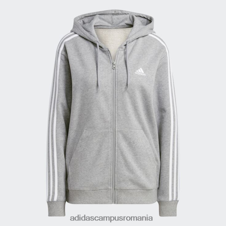 adidas campus romania gri mediu essentials 3 dungi French Terry hanorac obișnuit cu fermoar complet adidas femei gri mediu/alb J266N216641