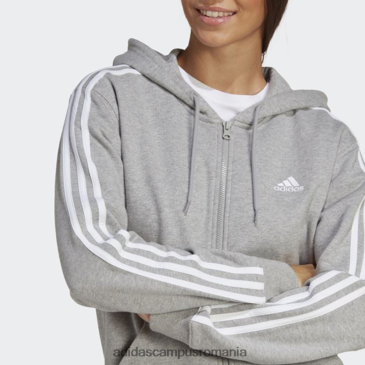 adidas campus romania gri mediu essentials 3 dungi French Terry hanorac obișnuit cu fermoar complet adidas femei gri mediu/alb J266N216641