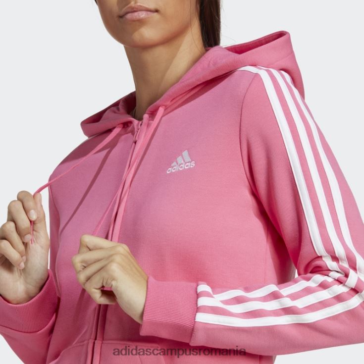 adidas campus romania hanorac cu fermoar complet din fleece magenta essentials, cu 3 dungi femei magenta/alb J266N22560