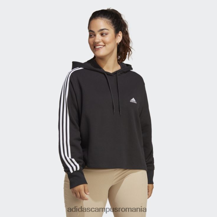 adidas campus romania hanorac cu glugă cu 3 dungi French Terry (mărime plus) negru femei alb negru J266N216783