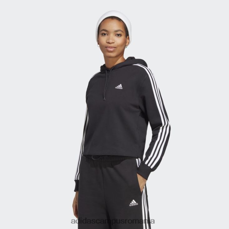 adidas campus romania hanorac cu glugă cu 3 dungi French Terry, negru, adidas femei alb negru J266N217064