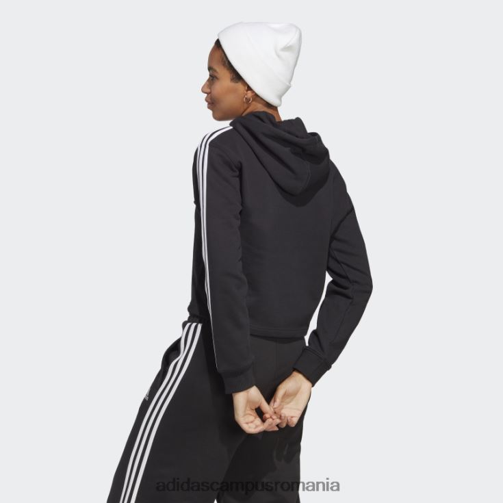 adidas campus romania hanorac cu glugă cu 3 dungi French Terry, negru, adidas femei alb negru J266N217064