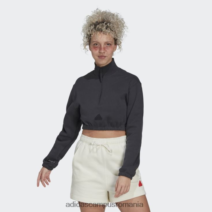adidas campus romania hanorac decupat cu jumătate de fermoar la modă albă femei carbon/alb J266N22570