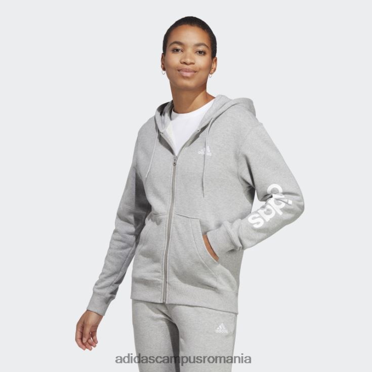 adidas campus romania hanorac liniar cu fermoar plin, gri mediu, adidas femei gri mediu/alb J266N216665