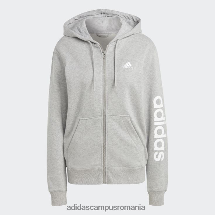 adidas campus romania hanorac liniar cu fermoar plin, gri mediu, adidas femei gri mediu/alb J266N216665