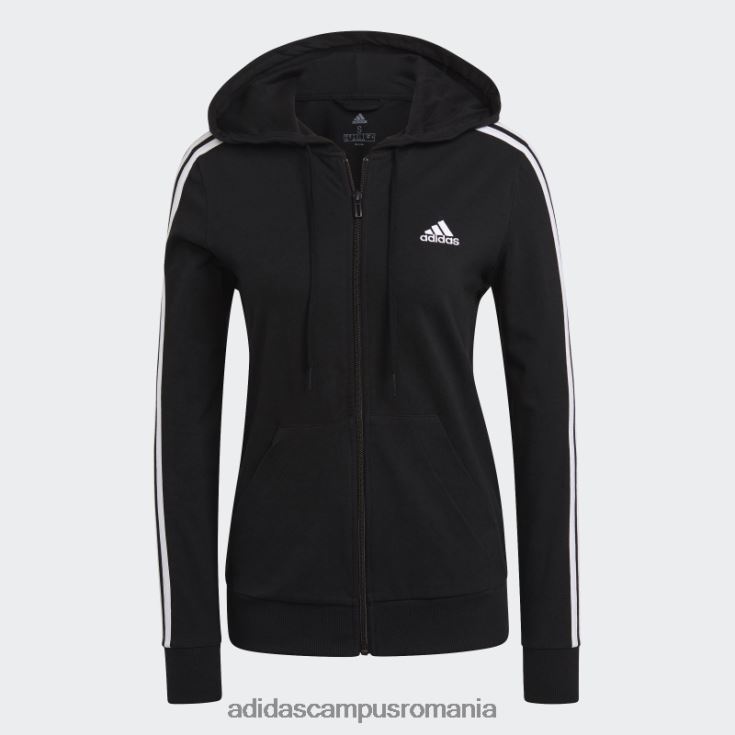 adidas campus romania hanorac negru cu fermoar complet, cu 3 dungi femei alb negru J266N29395
