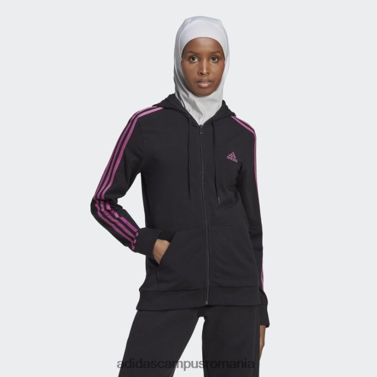 adidas campus romania hanorac negru cu fermoar complet, cu 3 dungi femei negru/liliac J266N210108