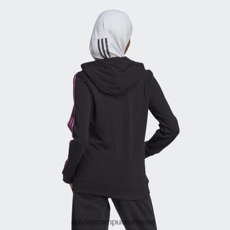 adidas campus romania hanorac negru cu fermoar complet, cu 3 dungi femei negru/liliac J266N210108