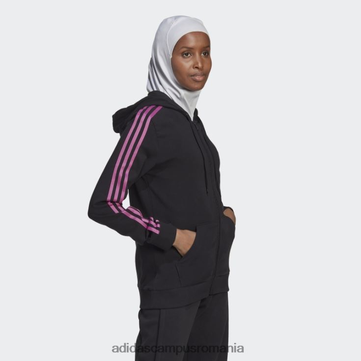 adidas campus romania hanorac negru cu fermoar complet, cu 3 dungi femei negru/liliac J266N210108