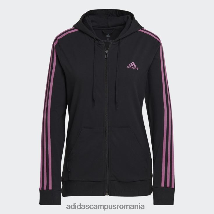 adidas campus romania hanorac negru cu fermoar complet, cu 3 dungi femei negru/liliac J266N210108
