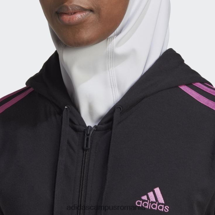 adidas campus romania hanorac negru cu fermoar complet, cu 3 dungi femei negru/liliac J266N210108